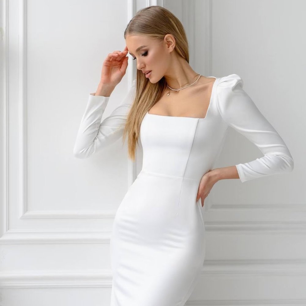 Casual women's dress, Long sleeve dress, Long dress with open back, Wedding Dres